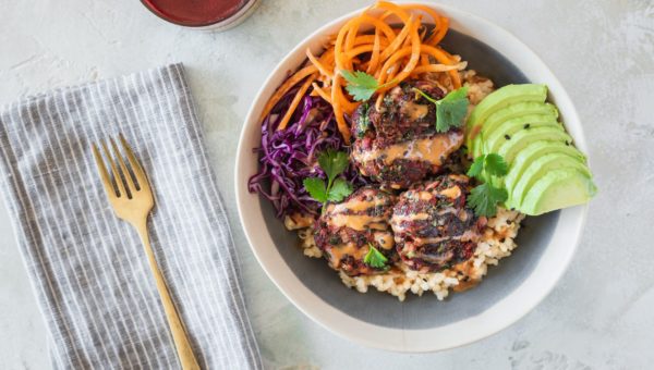 Juice Pulp Fritter Buddha Bowls with Peanut Sauce