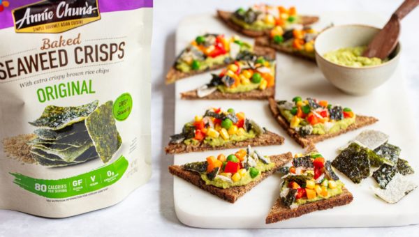 Seaweed Crisp Crostini with Sesame Sweet Pea Hummus