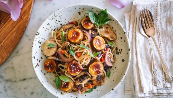 Miso-Glazed Eggplant Noodle Bowl