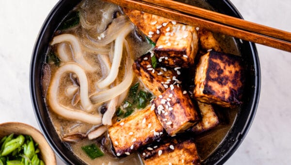 Sesame Noodle Soup with Crispy Miso Tofu